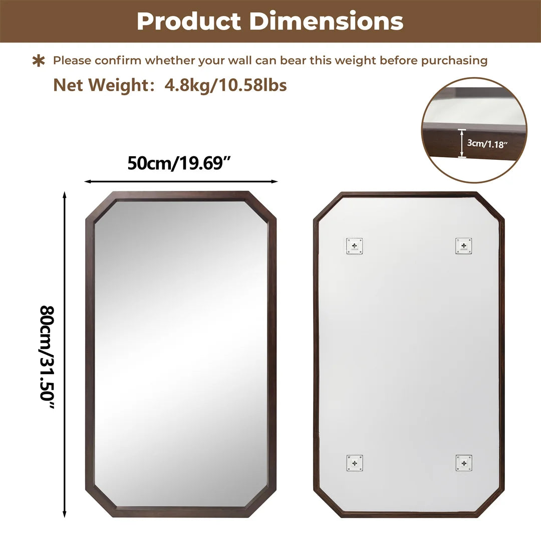 LUVODI Wall Mounted Decorative Mirror with Black Walnut Wood Frame for Living Room and Entryway