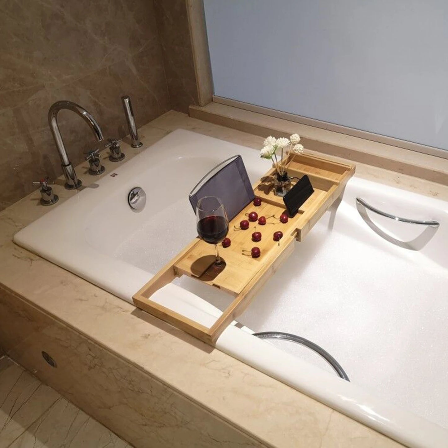 Extendable Bathtub Caddy Tray Shelf Tablet Phone Holder