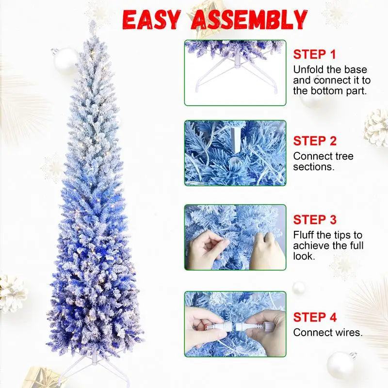 7Ft Blue Gradient Flocked Christmas Tree 300 Warm WhiteLEDs