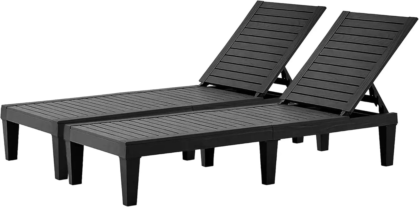 Outdoor Chaise Lounge Set of 2 Adjustable Pool Chairs With 5 Position Backrest