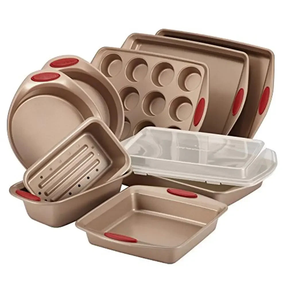 10 Piece Nonstick Bakeware and Cookware Set Baking Pans Cake Bread Pan Saucepans Frying Pans Muffin Pan Spoon Stainless Steel