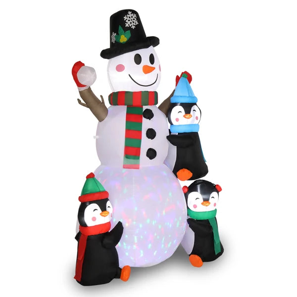 6ft Inflatable Snowman With 3 Penguins And 4 Light Strings