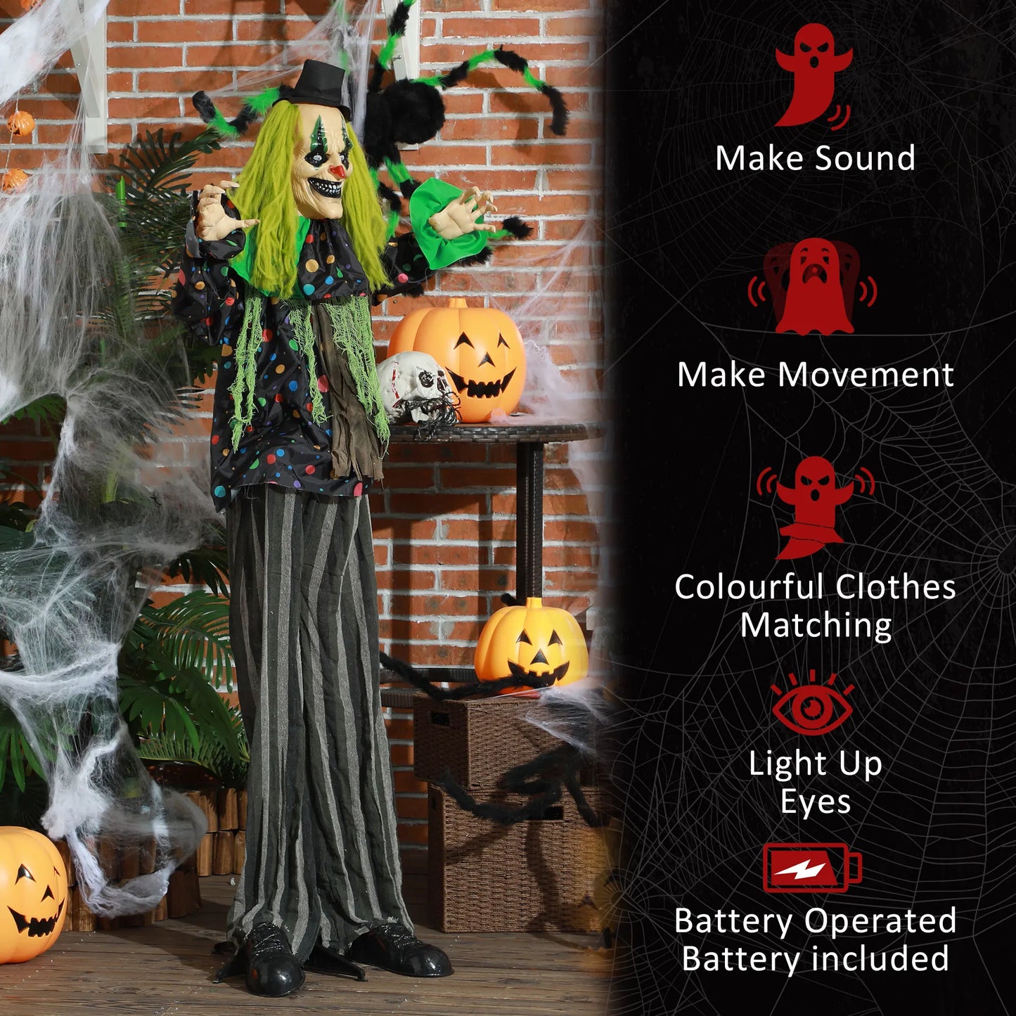 Circus Clown Halloween Animatronic With Sound Activated