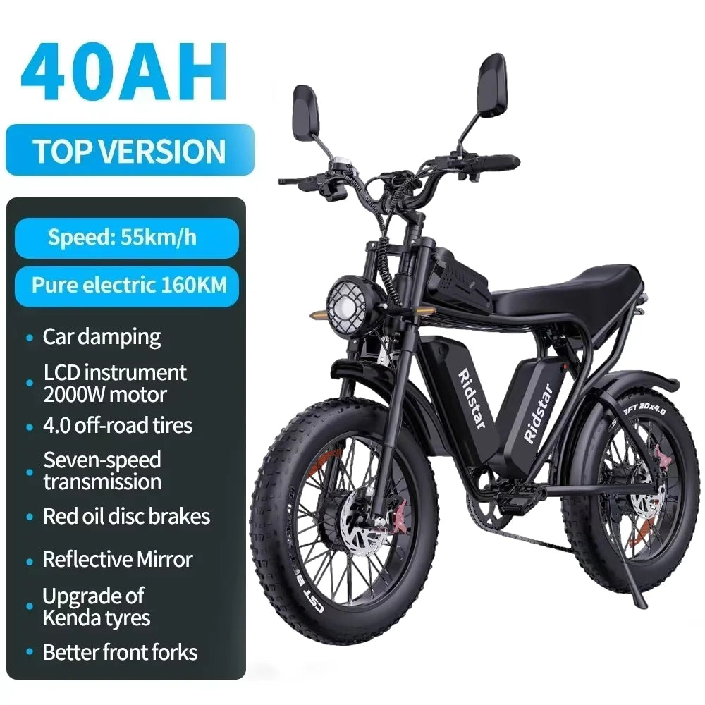 RidstarQ20 2000W Dual Motor Mountain E Bike 52V 40Ah