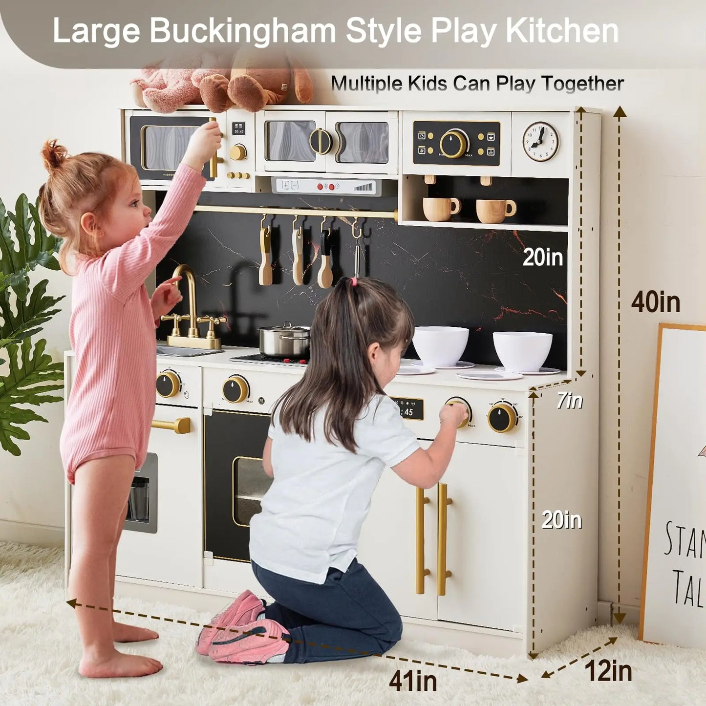 Joylike Black And White Wooden Kids Kitchen Playset