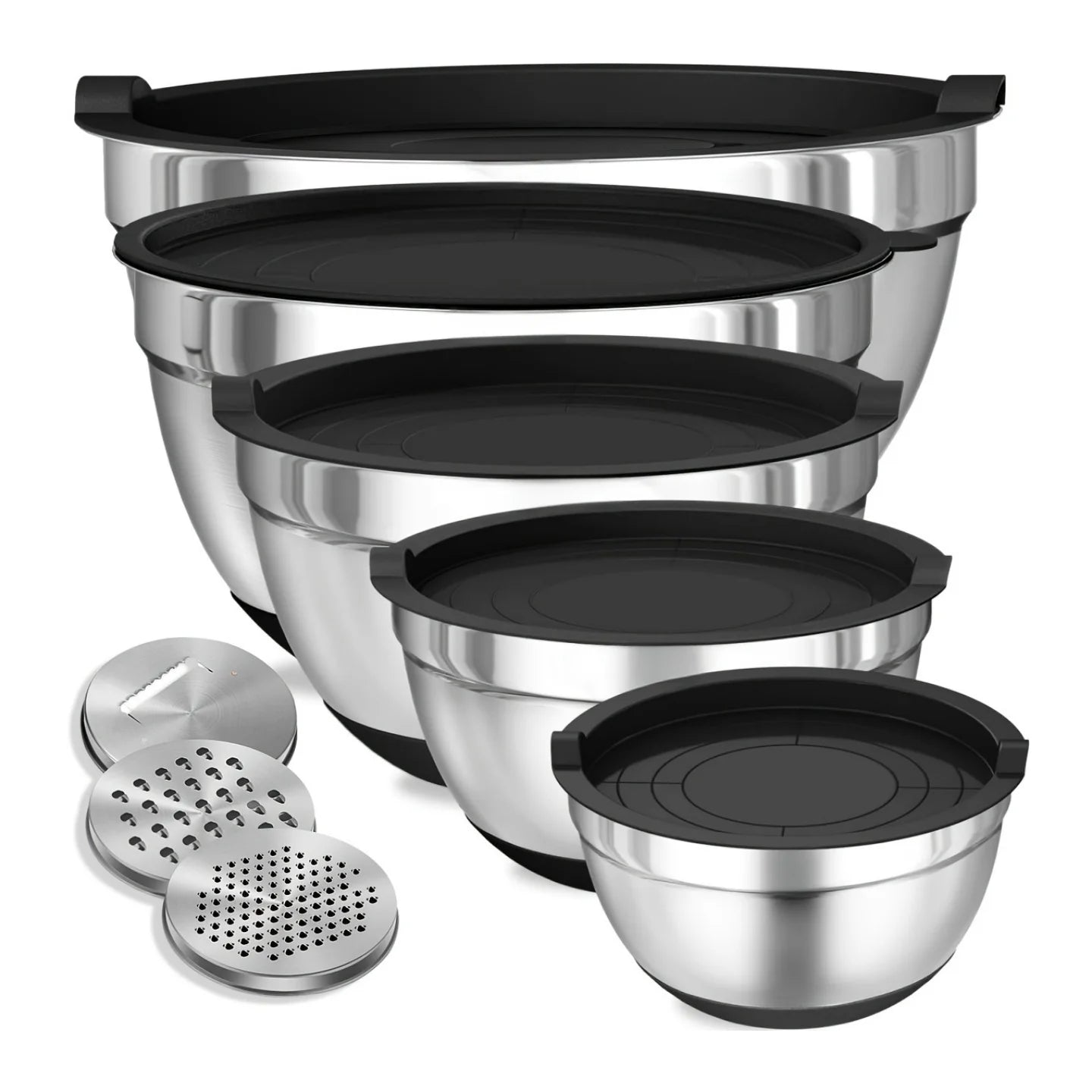 8pc Stainless Steel Mixing Bowls Set Airtight Lids Black