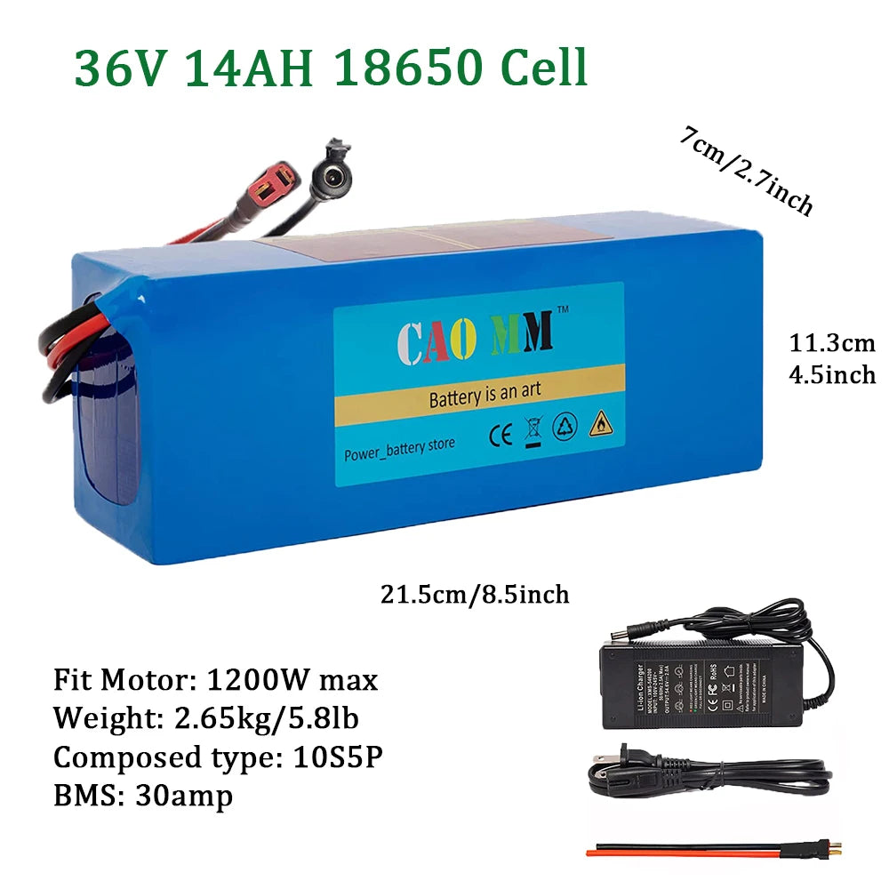 36V 48V Ebike Battery 10Ah 14Ah 16Ah 20Ah For 200 To 1200W
