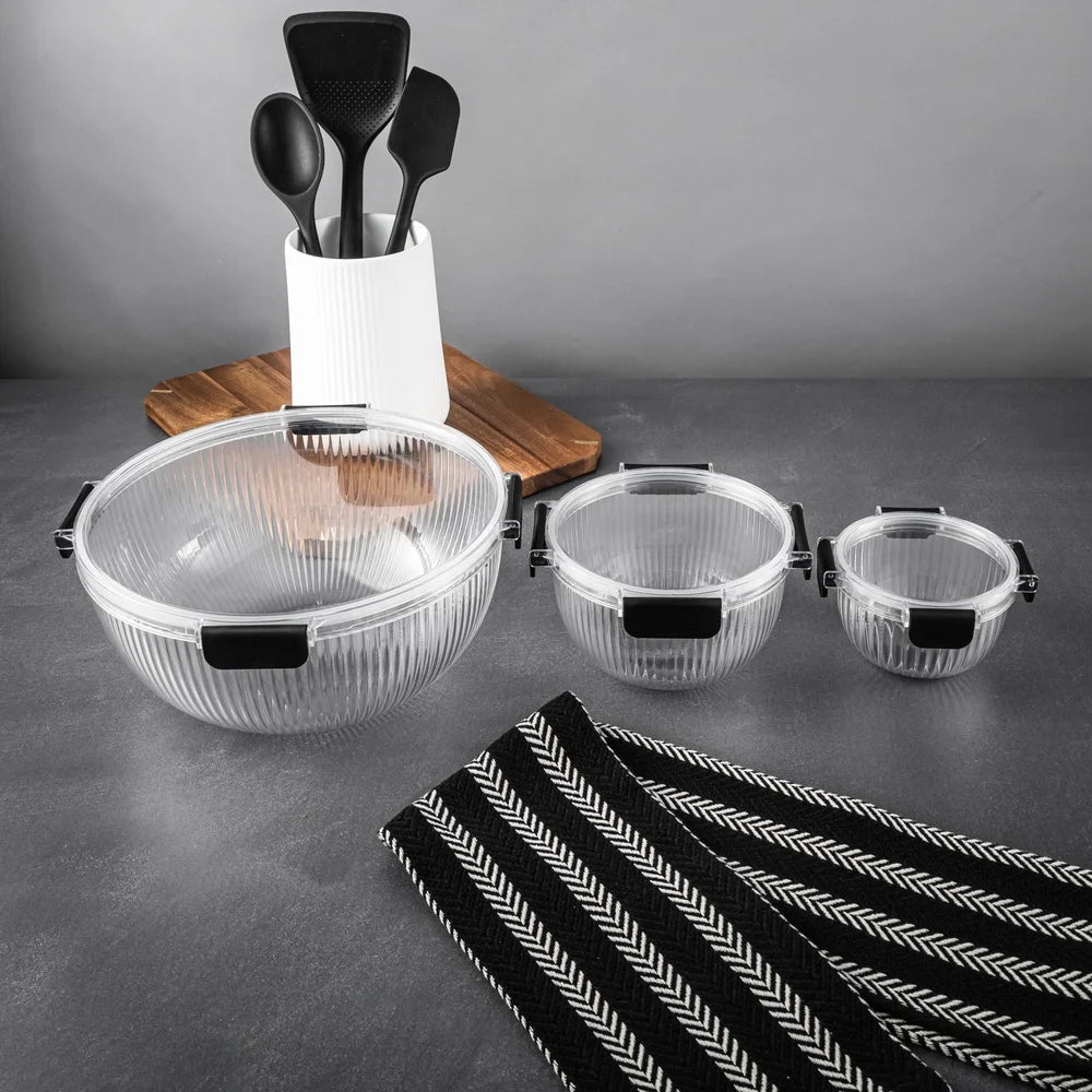 6 Piece Plastic Mixing Bowls Nesting Set With Airtight Lids