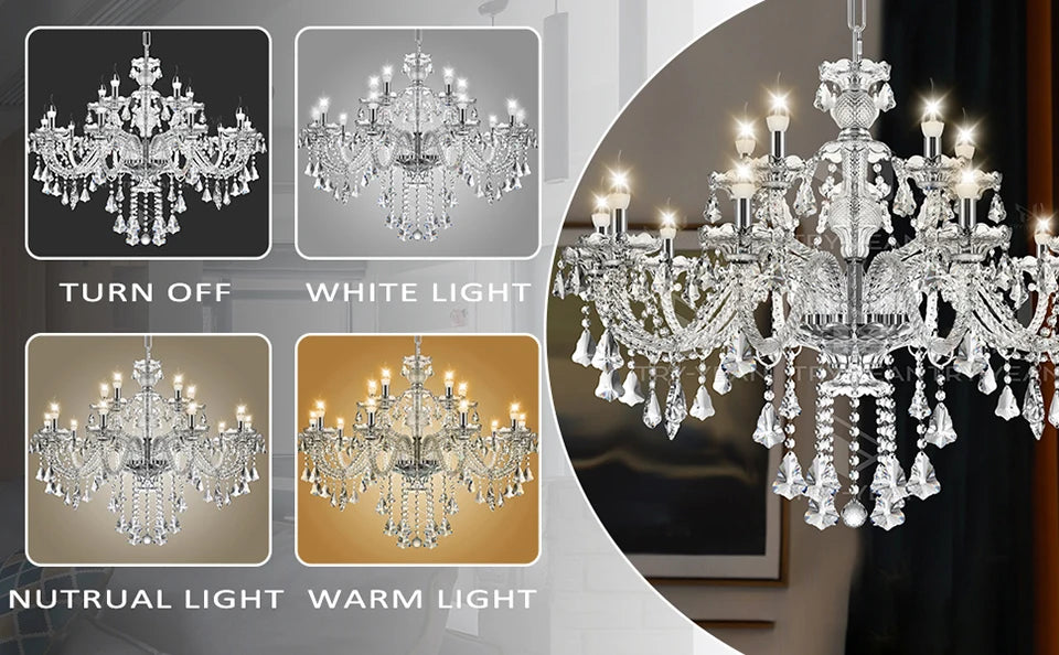 15 Arms Crystal Chandelier Pendant Lighting E14 Modern K9 Glass Fixture for Bedroom Living Room Corridor Hall