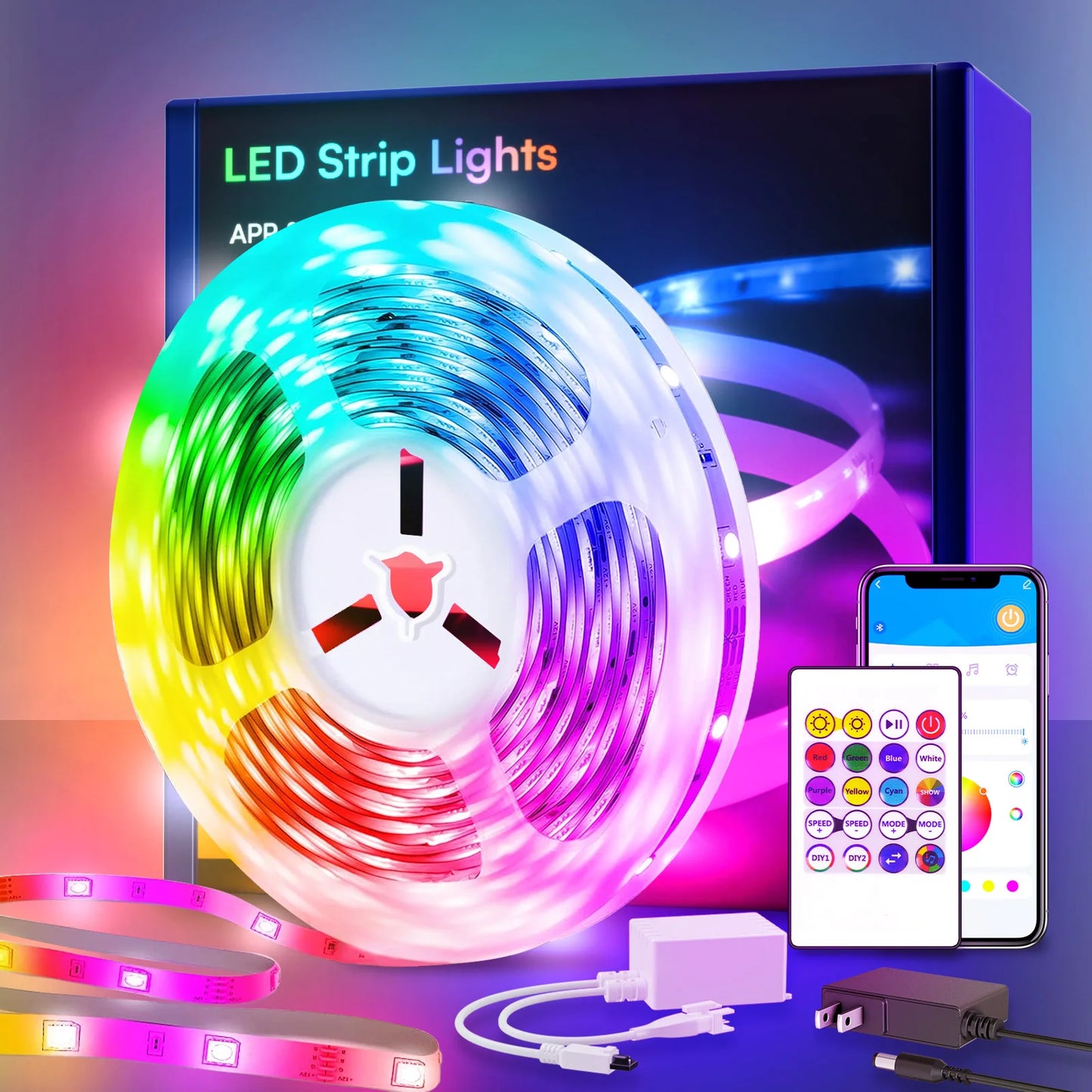 25ft 50ft 100ft 130ft Smart LED Light Strip Color Changing RGB with Built in Microphone for Music Rhythm