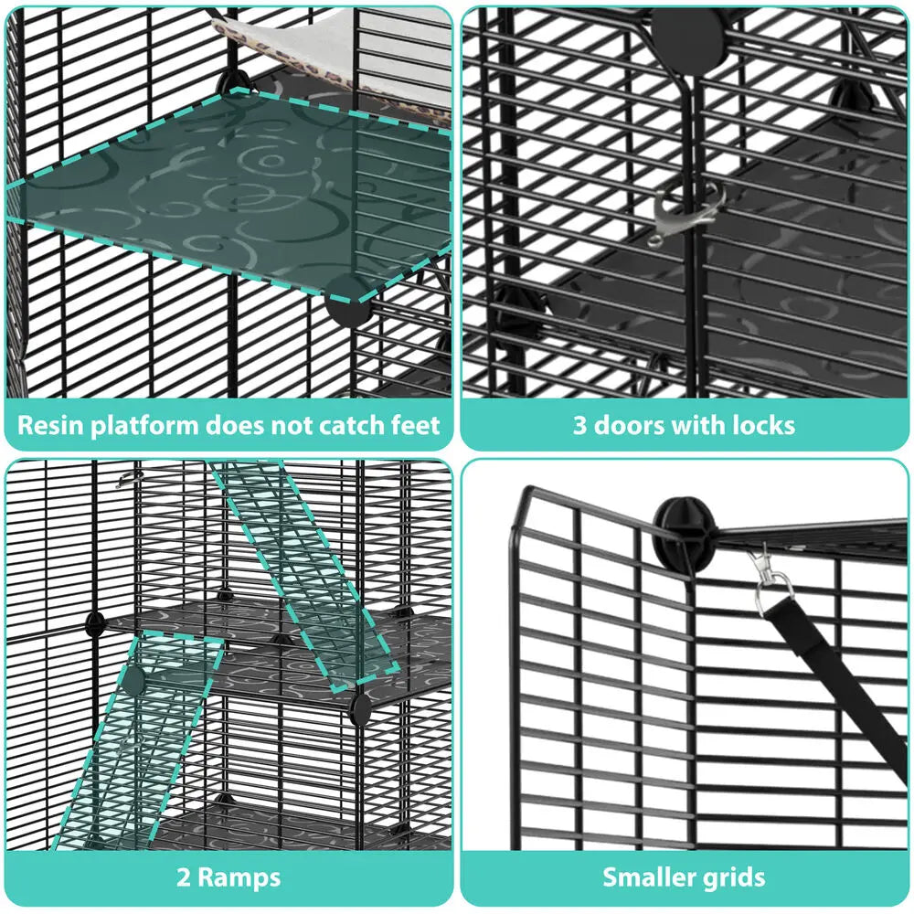 3 Tier Metal Wire Cat Cage With Hammock For 1 To 2 Cats