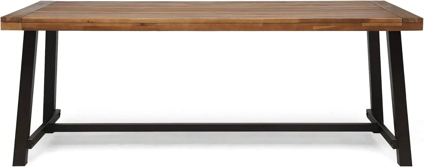 Great Deal Furniture Beau Outdoor Eight Seater Teak Wood Dining Table Rustic Metal Finish