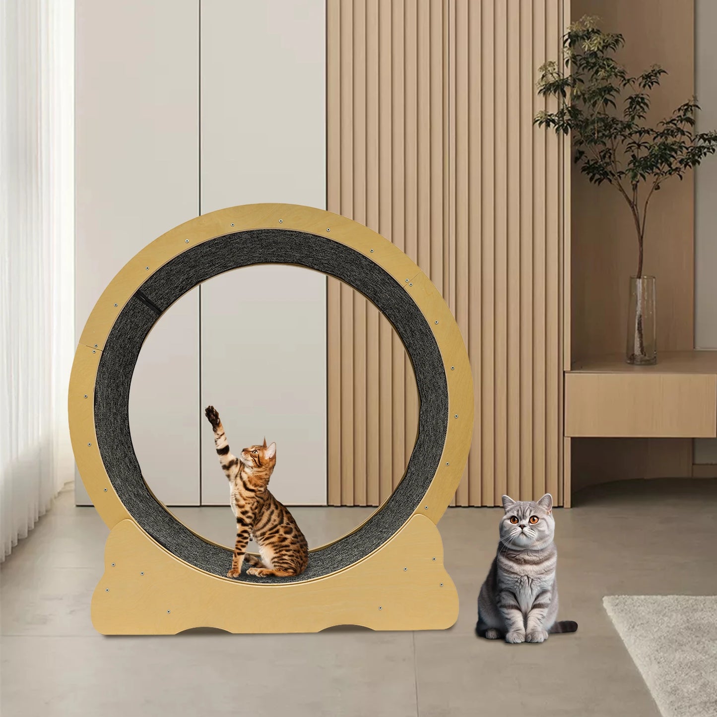 Solid Wood Cat Roller Track Toy With Sisal Mat 35 Inch