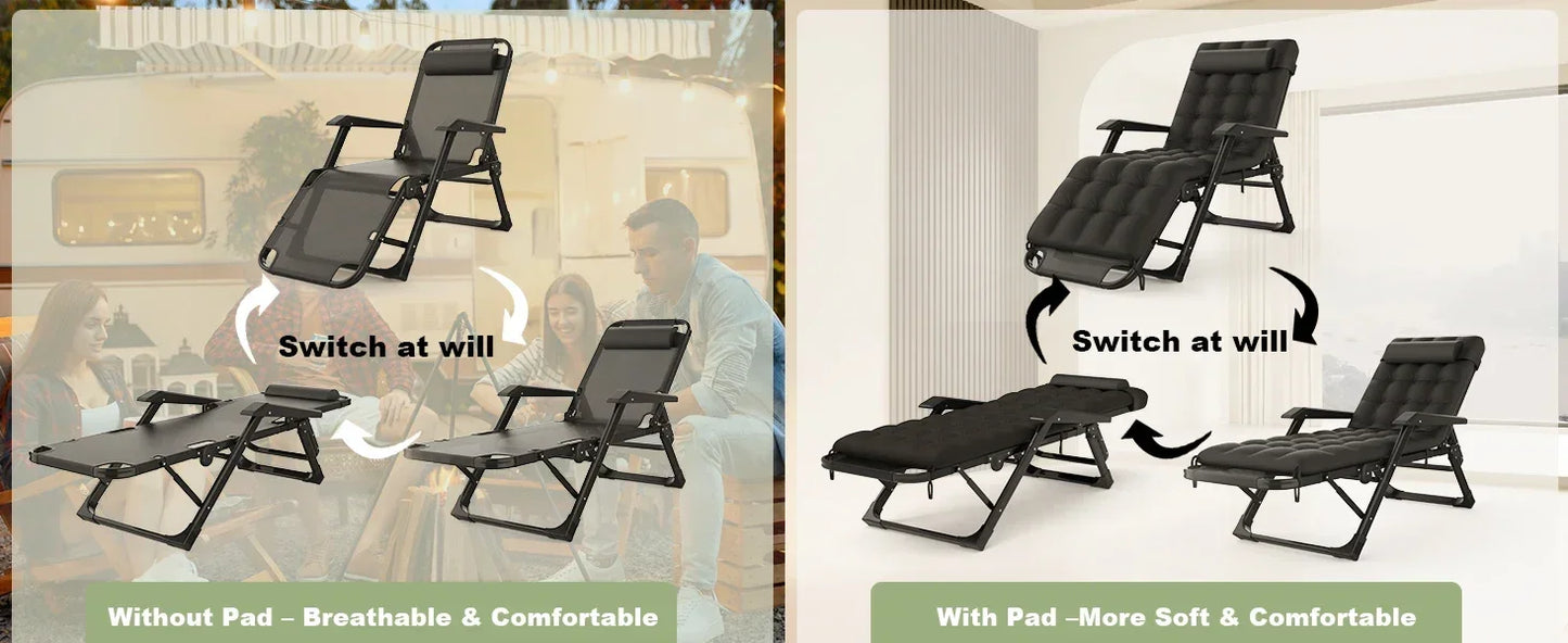 3 In 1 Oversized Folding Camping Cot 29 Inch Adjustable XL Patio Chaise Lounge Chair Sleeping Cots for Adults