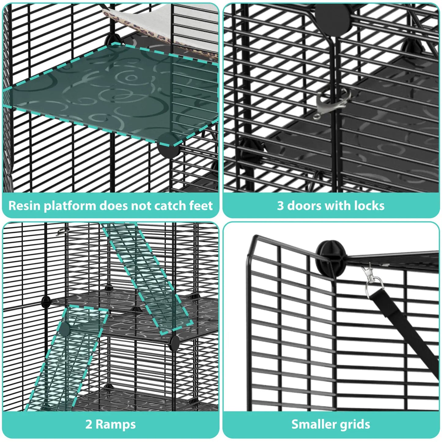 3 Tier Metal Wire Cat Cage With Hammock For 1 To 2 Cats