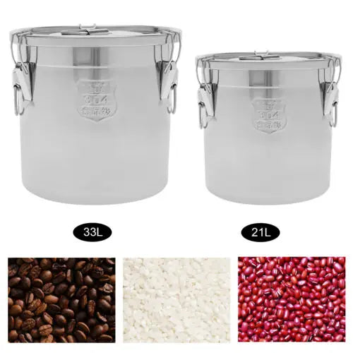 21L 33L Airtight Rice Bucket Canister Food Storage Container 304 Stainless Steel