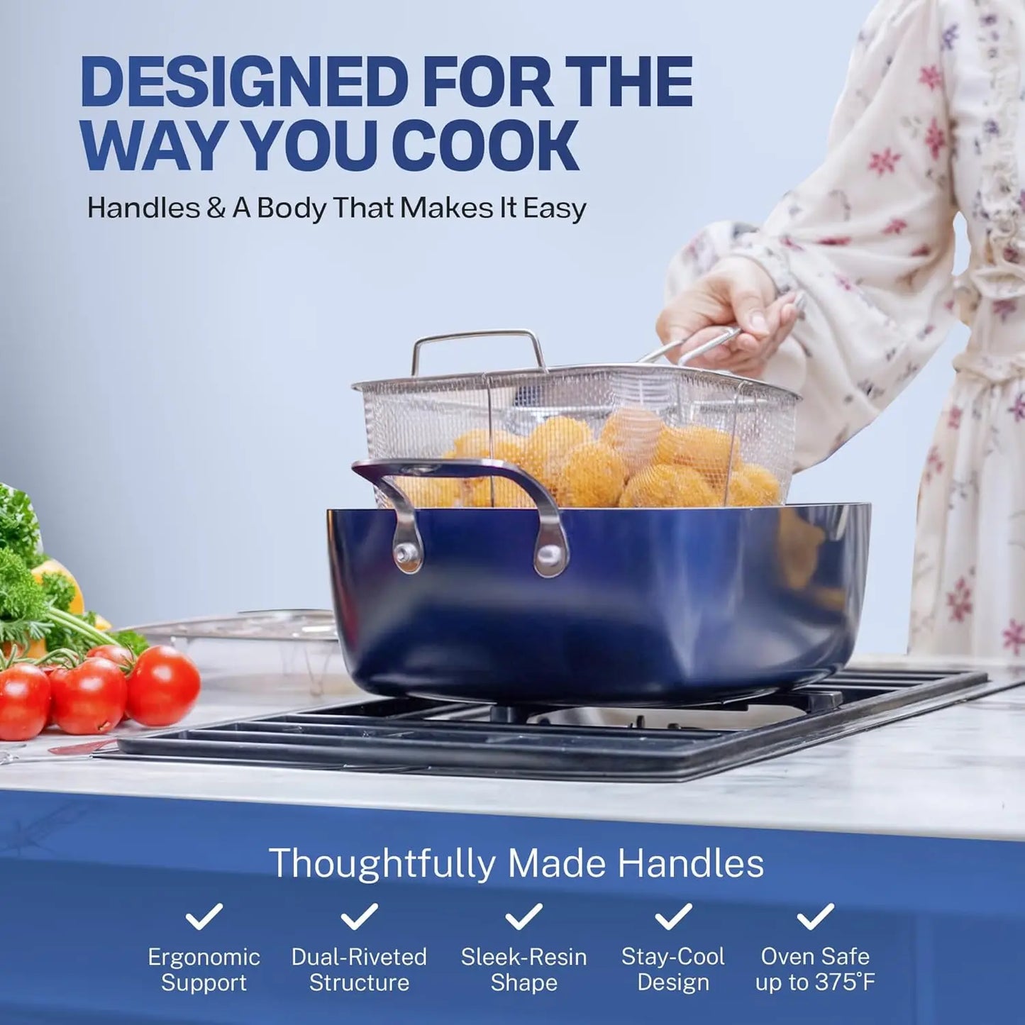 True 20 Piece Pots and Pans Set Non Stick Cookware with Deep Square Pan and Bakeware Non Toxic PFOA PFOS Free Oven Safe Blue Diamond
