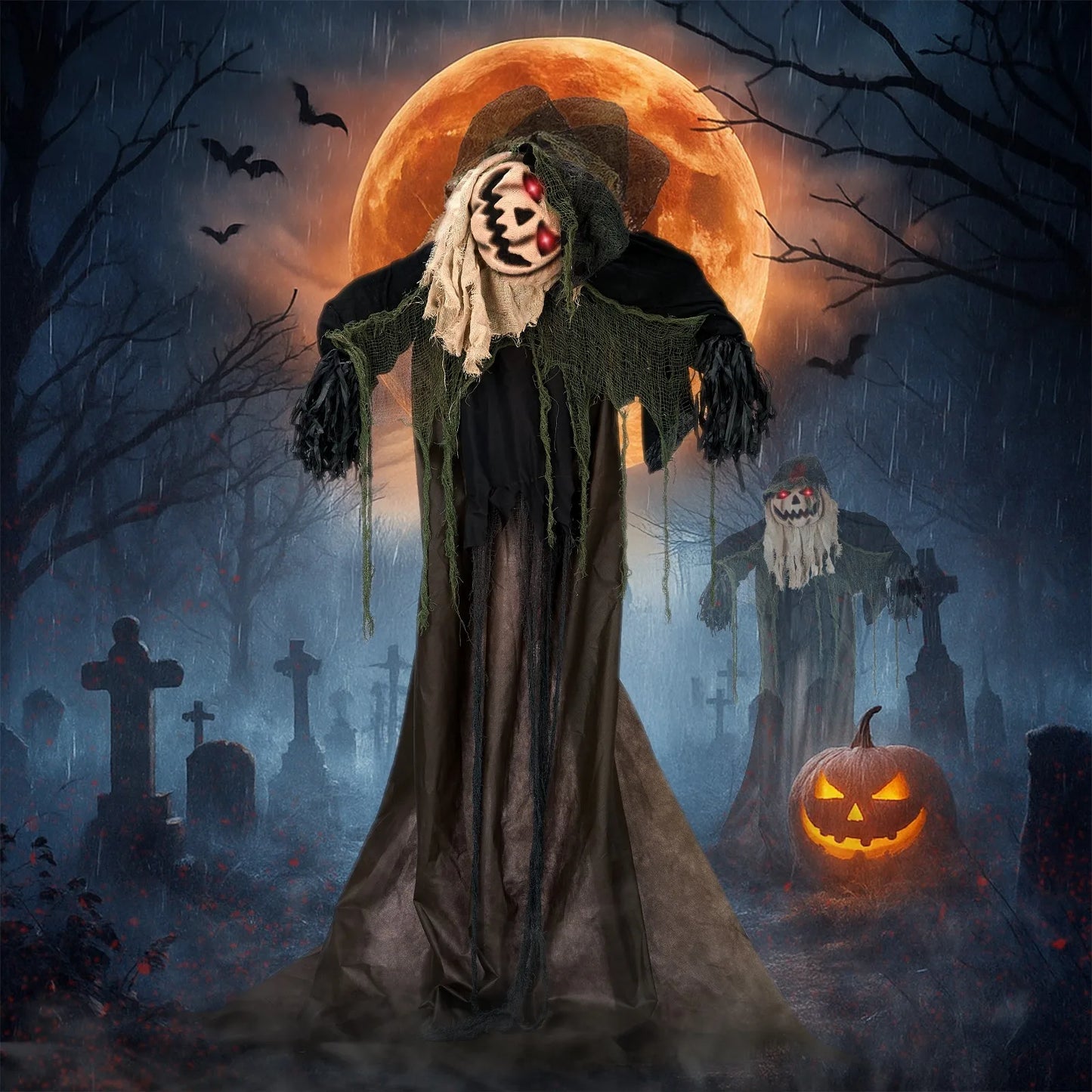 Halloween Decor Indoor Animatronic Wizard With Pumpkin