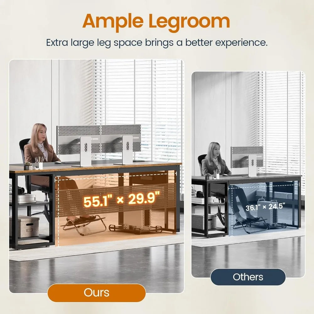 71 Inch Executive Desk With Power Outlets L Shaped Storage