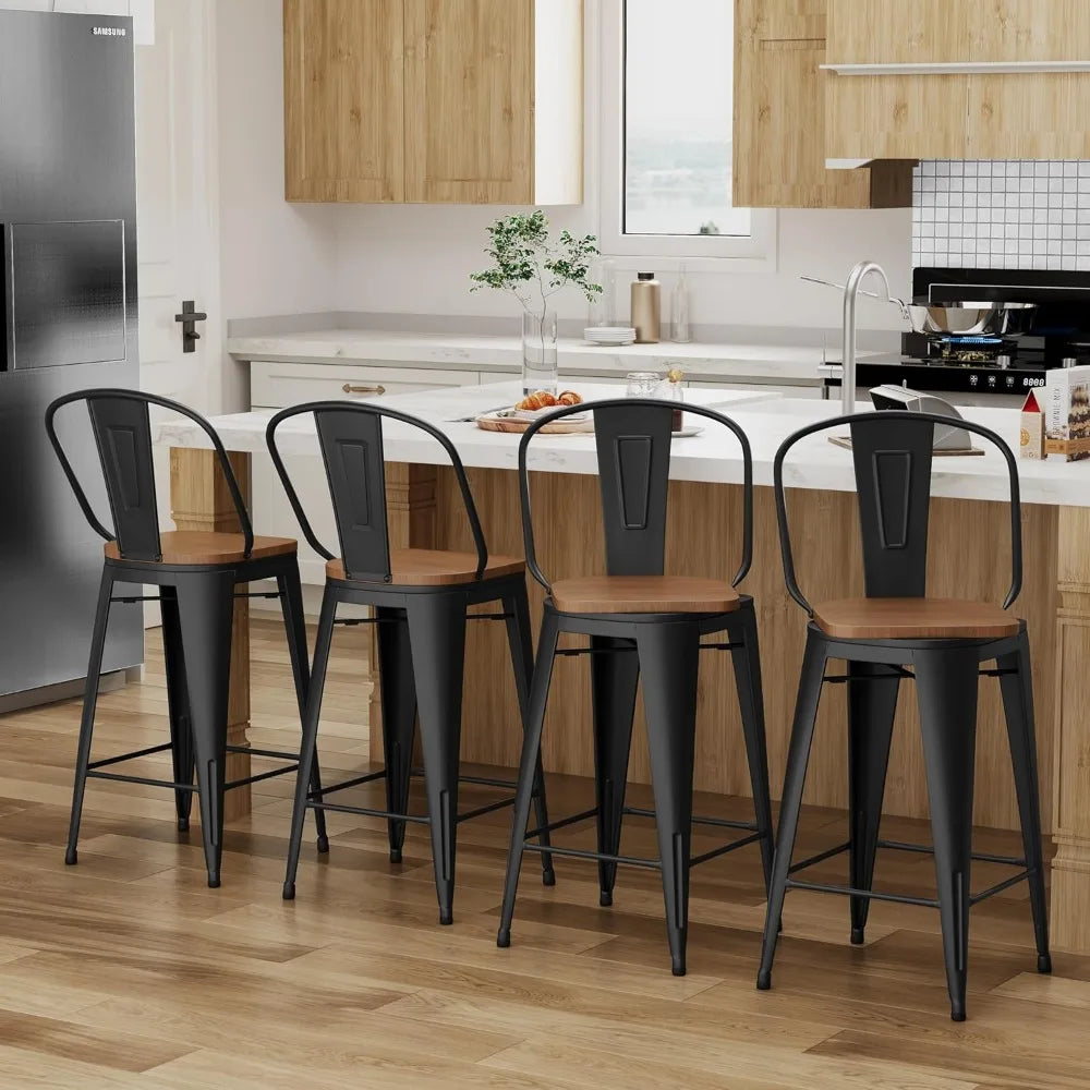 30 Inch Swivel Metal Bar Stools Set Four High Back