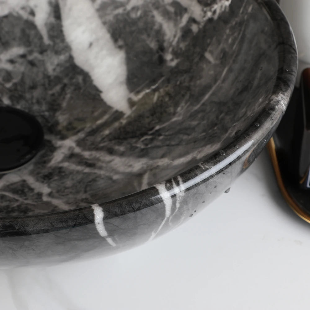 ZAPPO Marbling Rectangle Vessel Sink With Faucet Drain