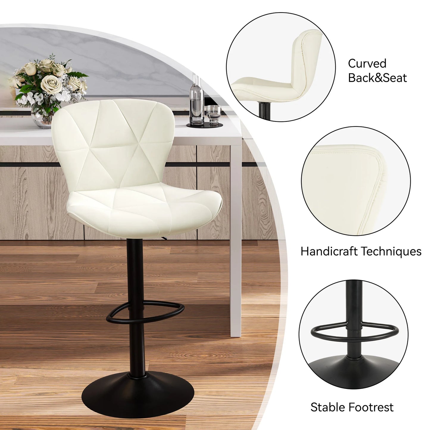 2 Pcs Bar Chair 360 Degree Rotation Faux Leather Backrest