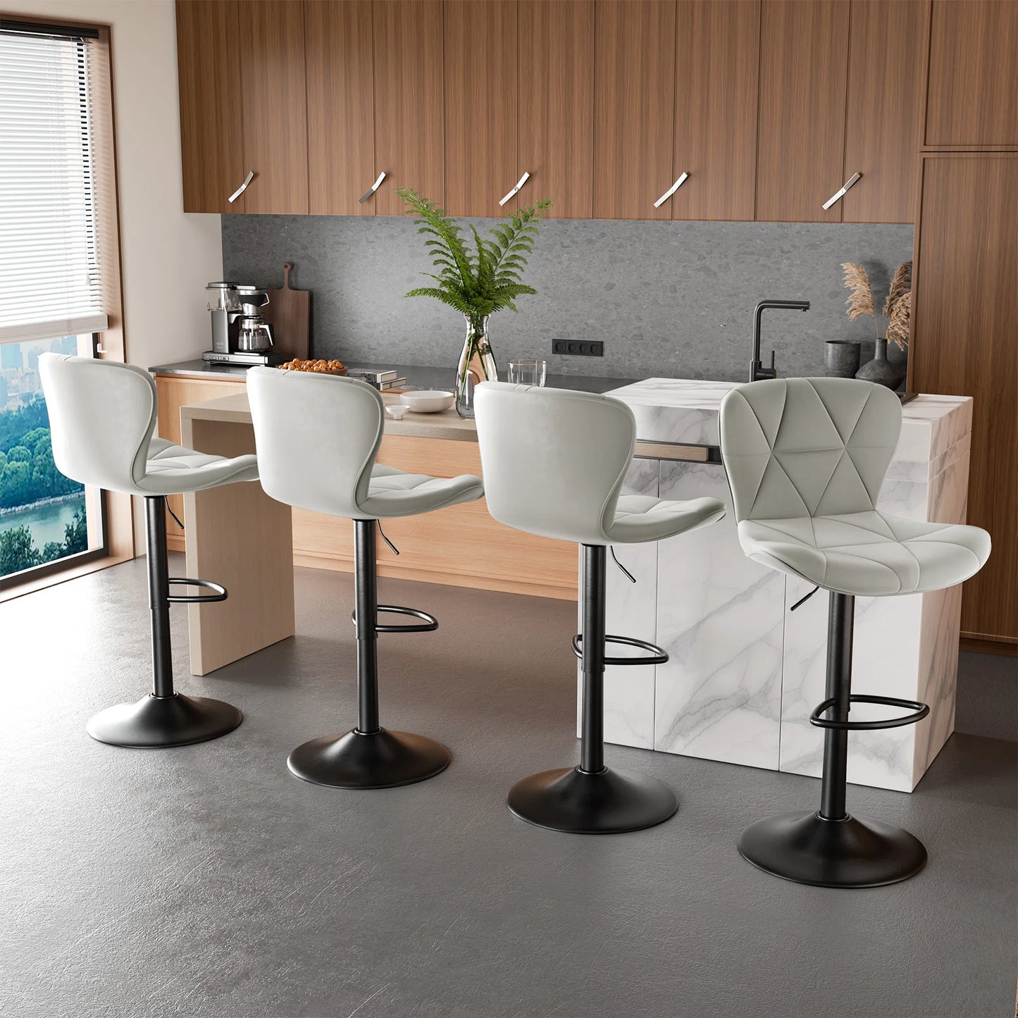 2 Pcs Bar Chair 360 Degree Rotation Faux Leather Backrest