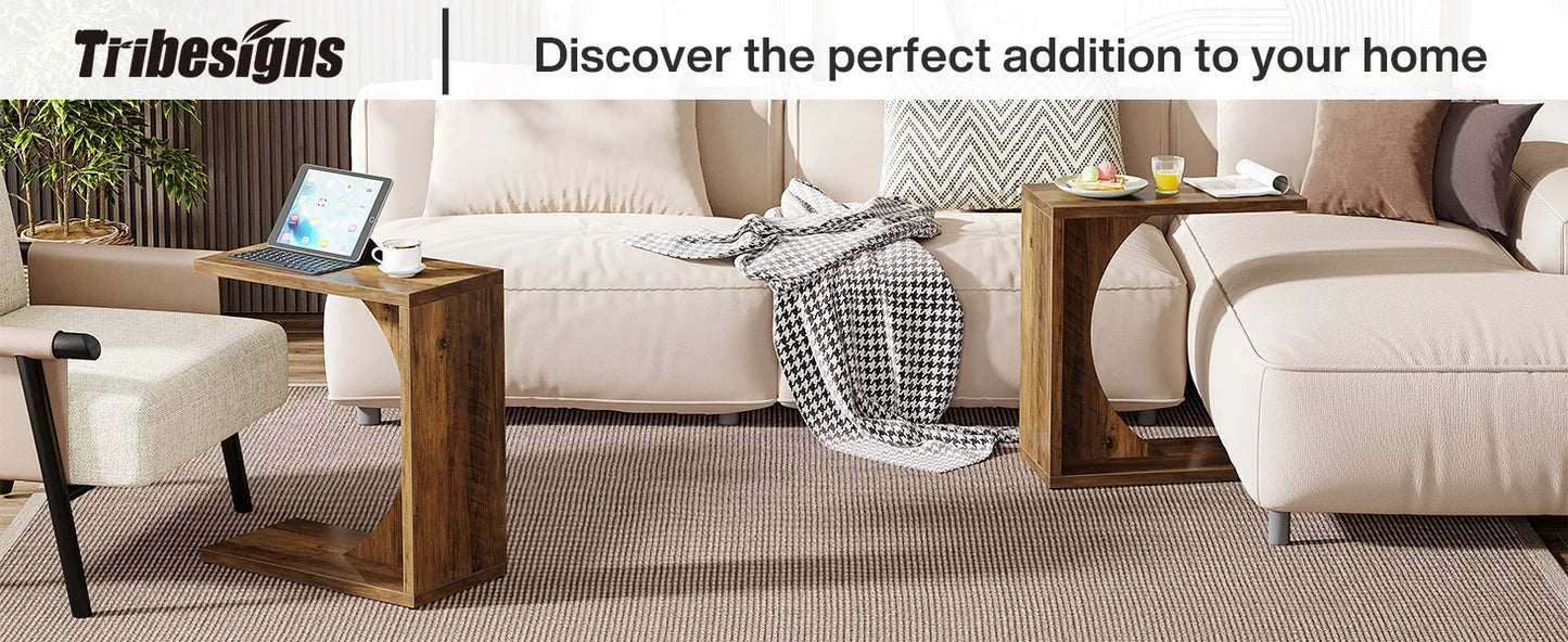 Tribesigns C Shaped End Table For Sofa Living Room Bedroom