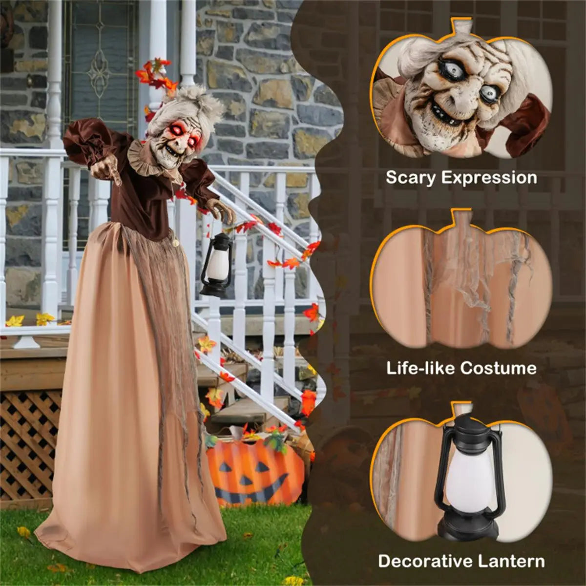 Talking Old Lady Halloween Decoration Animated Prop for Haunted House Decor