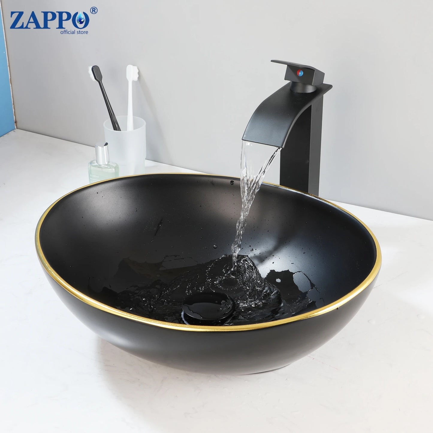 ZAPPO Marbling Rectangle Vessel Sink With Faucet Drain