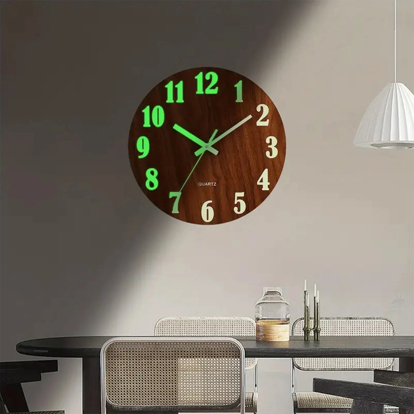 12 Inch Wooden Simple Luminous Wall Clock Silent Non Ticking Analog Clock for Living Room Bedroom and Office Decor