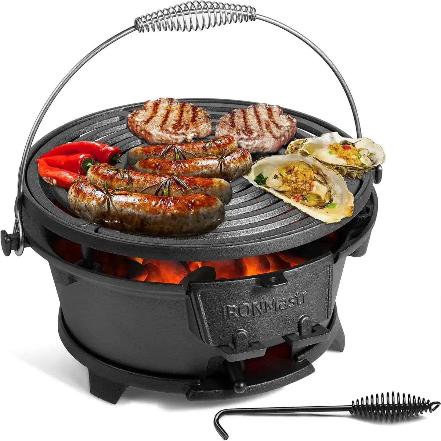 Hibachi Grill Outdoor Cast Iron Mini Portable Charcoal Grill for Camping Adjustable Height Black