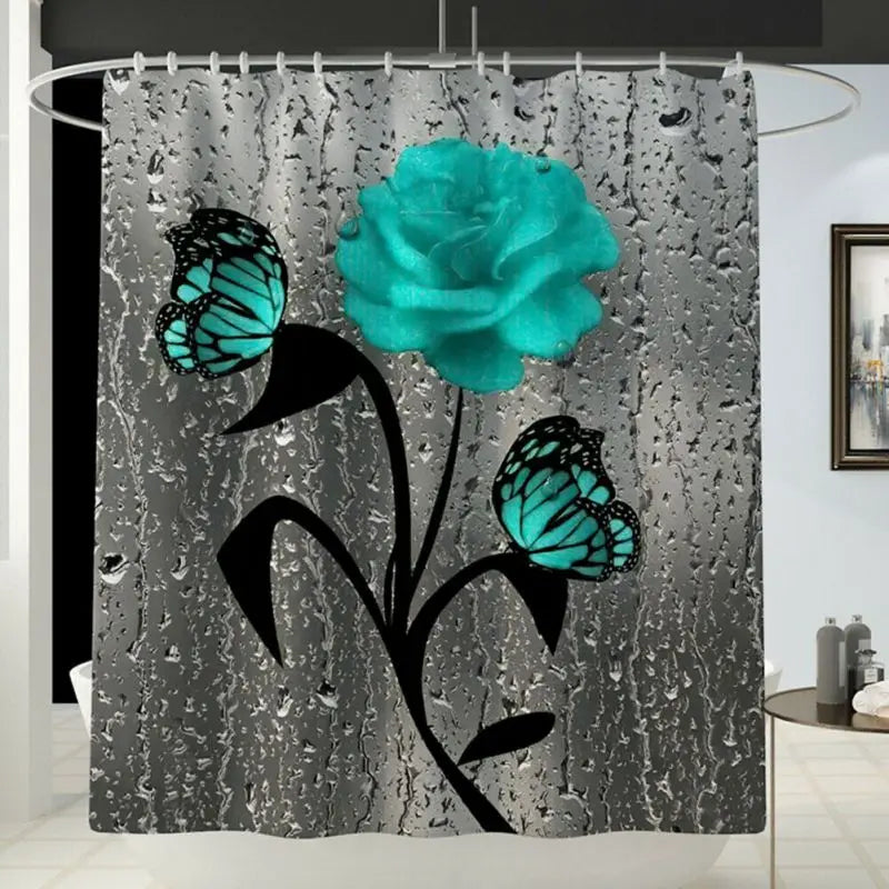 Four Piece Floral Polyester Bathroom Accessory Set Non Slip