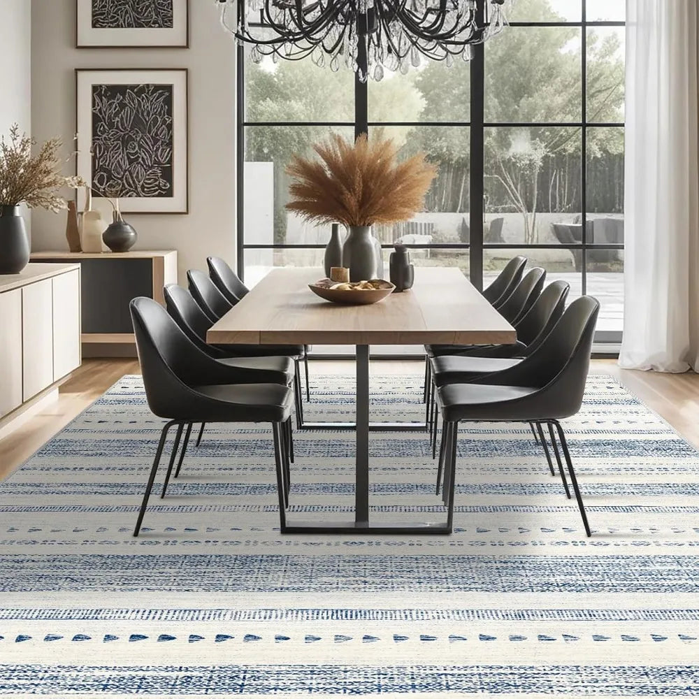 10x14 Large Area Rug Soft Ultra Thin Machine Washable Farmhouse Rugs for Living Room Non Slip Neutral Modern Geometric Design