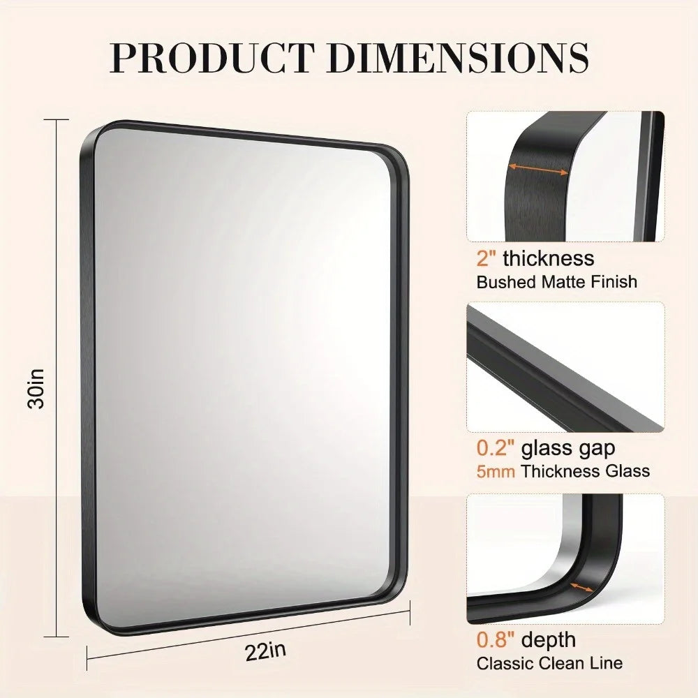 Bathroom Mirror 30x22 Matte Black Metal Frame Wall Mirror