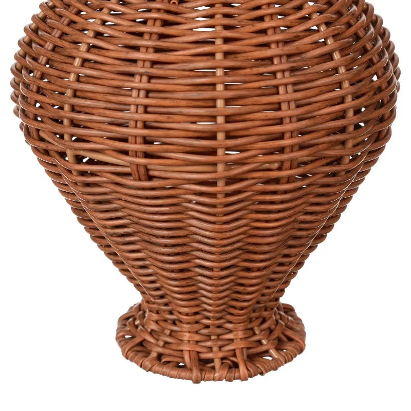 Woven Faux Rattan Indoor Vase 10 Inch Brown Bamboo And Wood Boho Home Decor