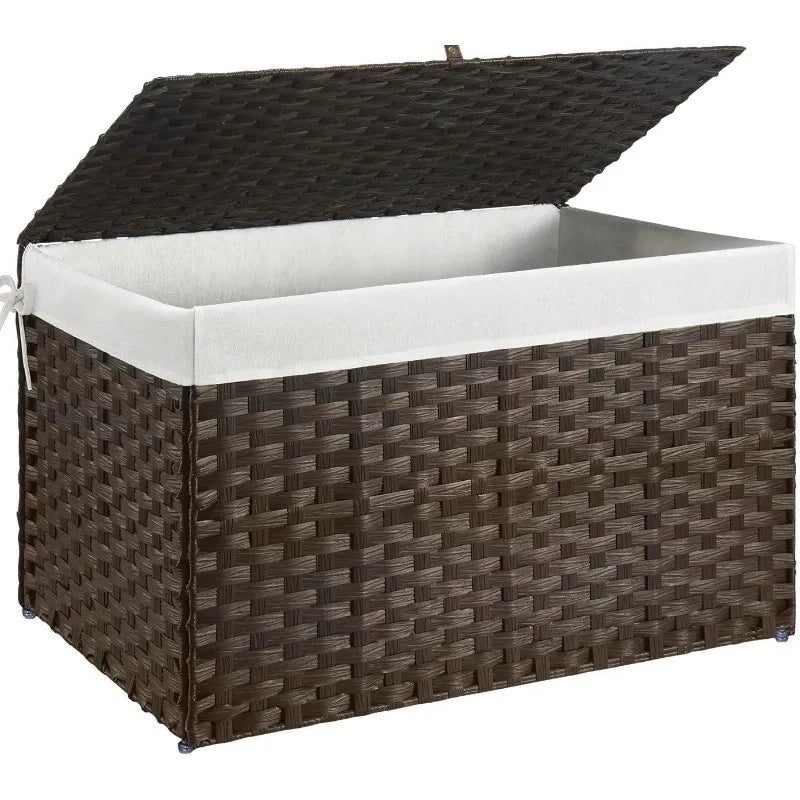 Wicker Storage Basket with Lid 160L Handwoven Blanket Bin
