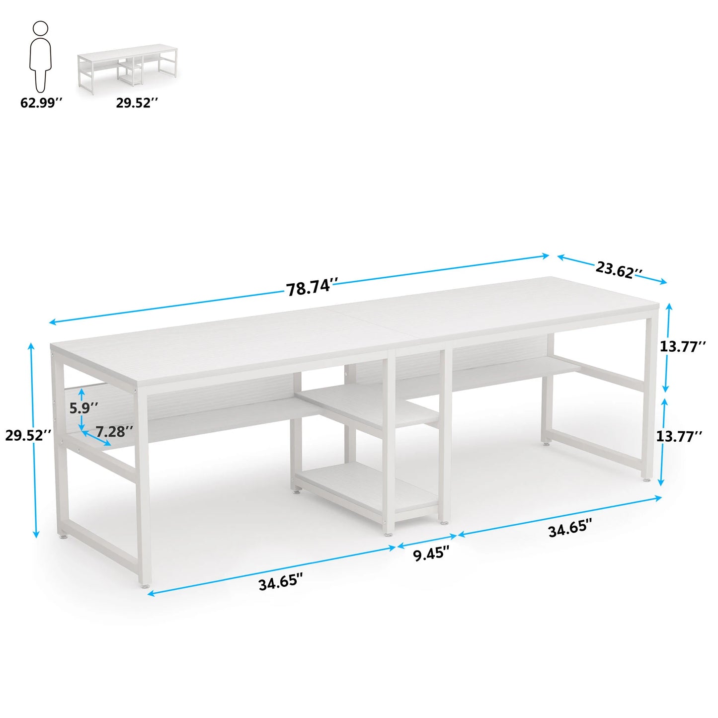 Tribesigns Two Person Desk With Bookshelf Rustic Office