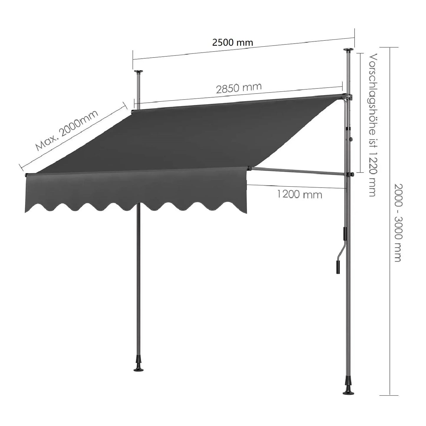 Retractable Balcony Patio Awning UV50 Sun Shade With Crank