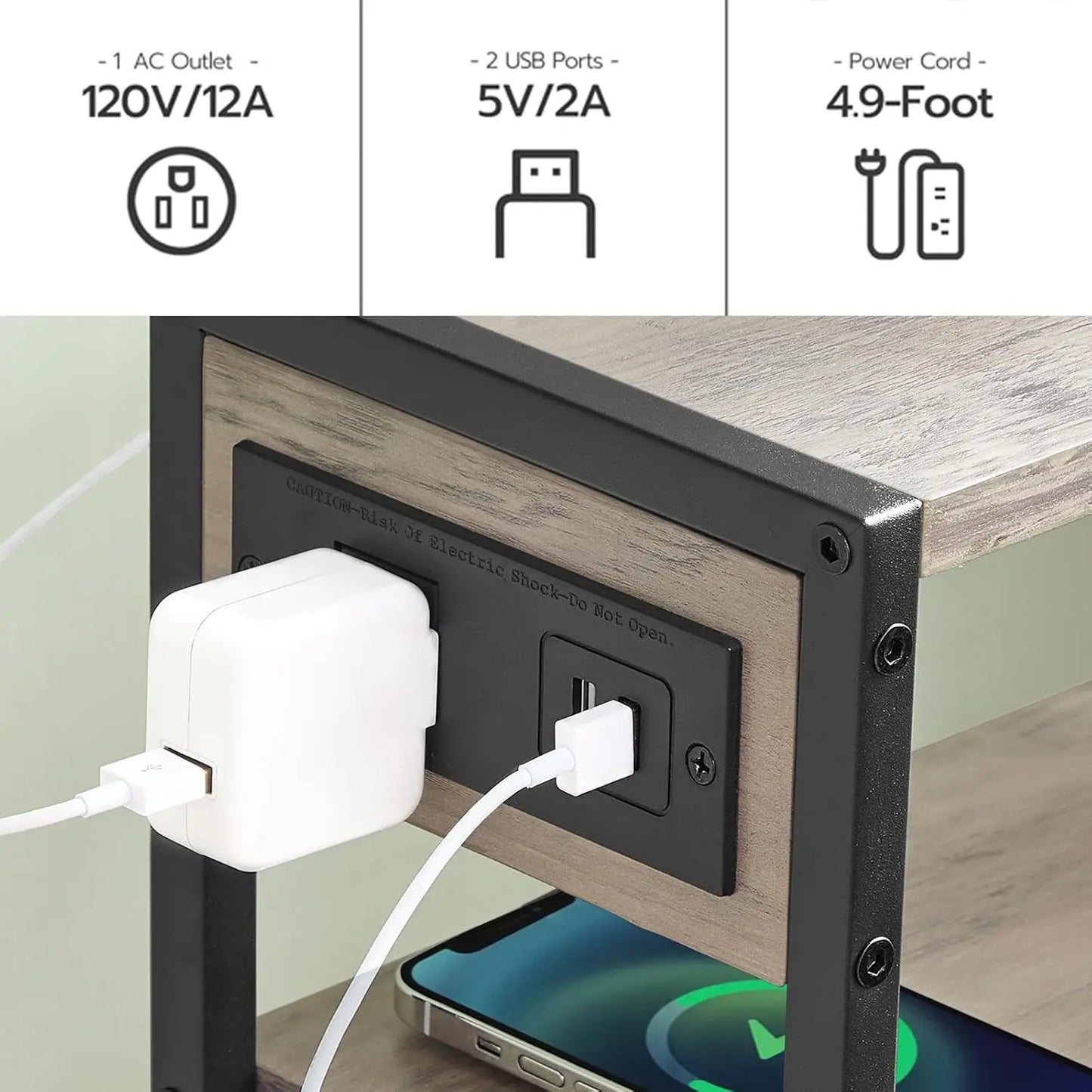 Small Narrow Side Table With Charging Station Set Of 2