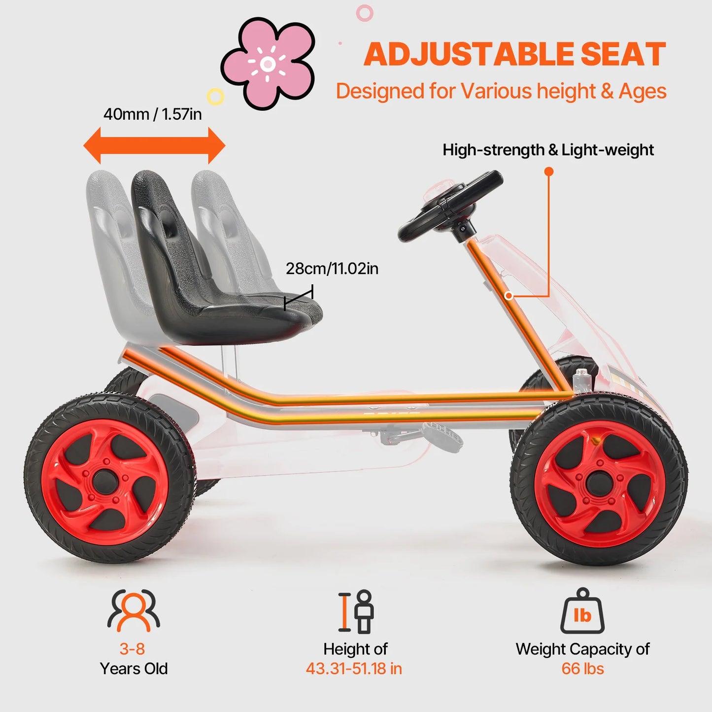 SucceBuy 66lbs Kids Pedal Go Kart 4 Wheel Off Road Racer