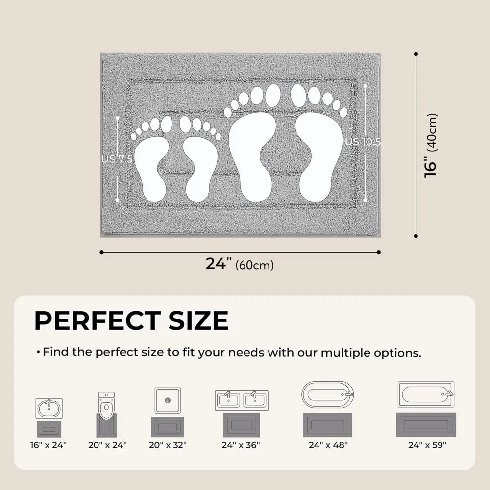 Gray Non Slip Microfiber Bath Rug Soft Water Absorbent Mat
