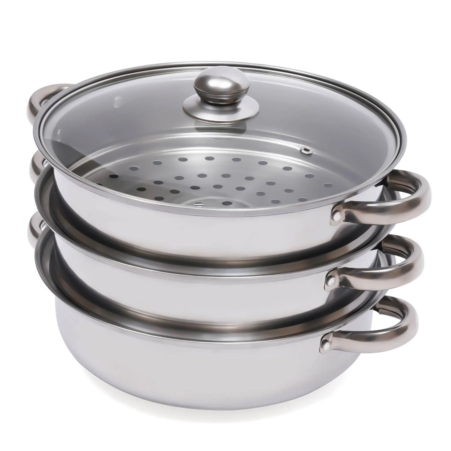 11 Inch 3 Tier Large Stainless Steel Steamer Pot Set with Glass Lid
