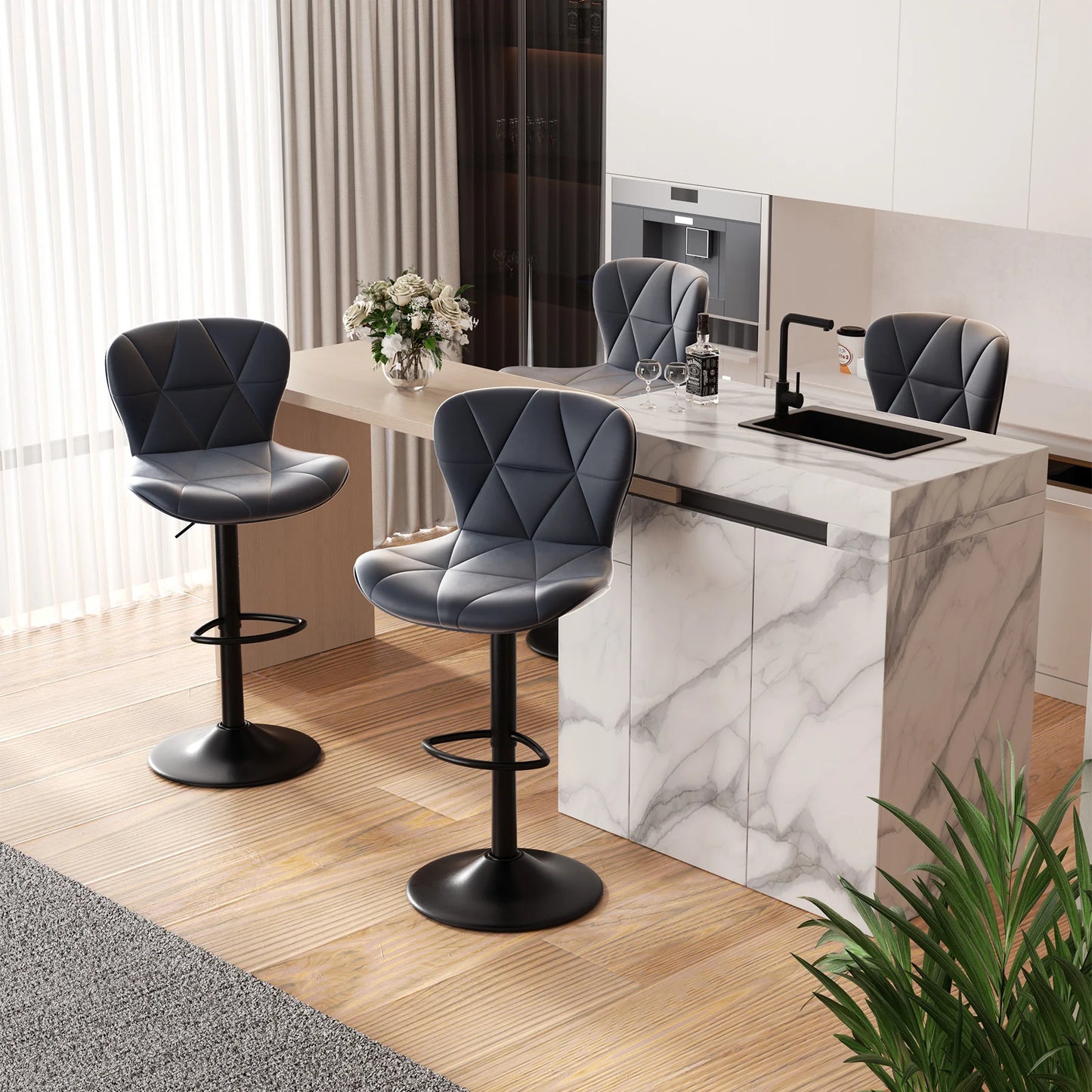 2 Pcs Bar Chair 360 Degree Rotation Faux Leather Backrest