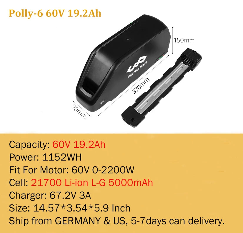 Polly Hailong Ebike Battery 36V 48V 52V 20Ah 18650
