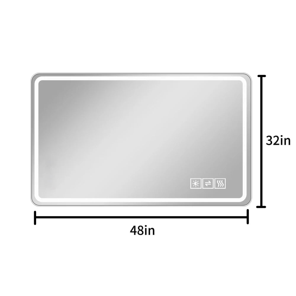 48 By 32 Inch LED Bathroom Mirror Anti Fog Vanity Wall Mount
