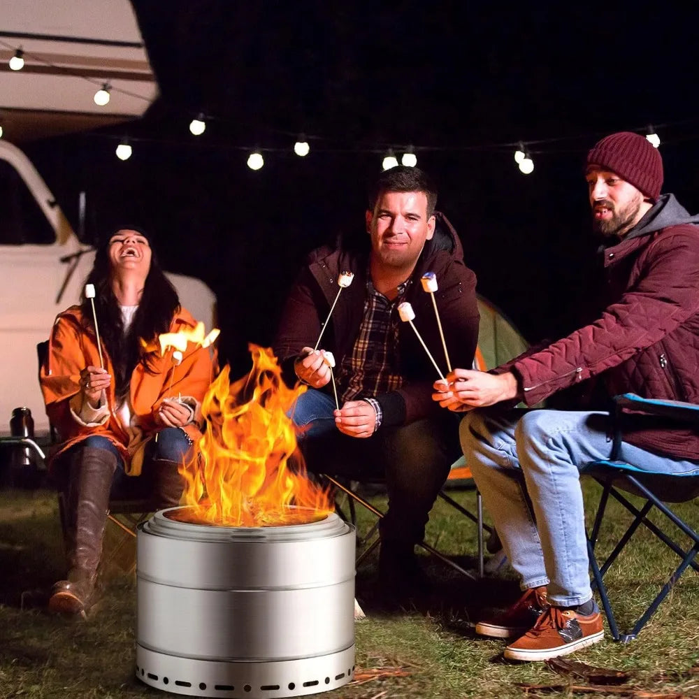 Smokeless 19 Inch Stainless Steel Fire Pit With Ash Pan