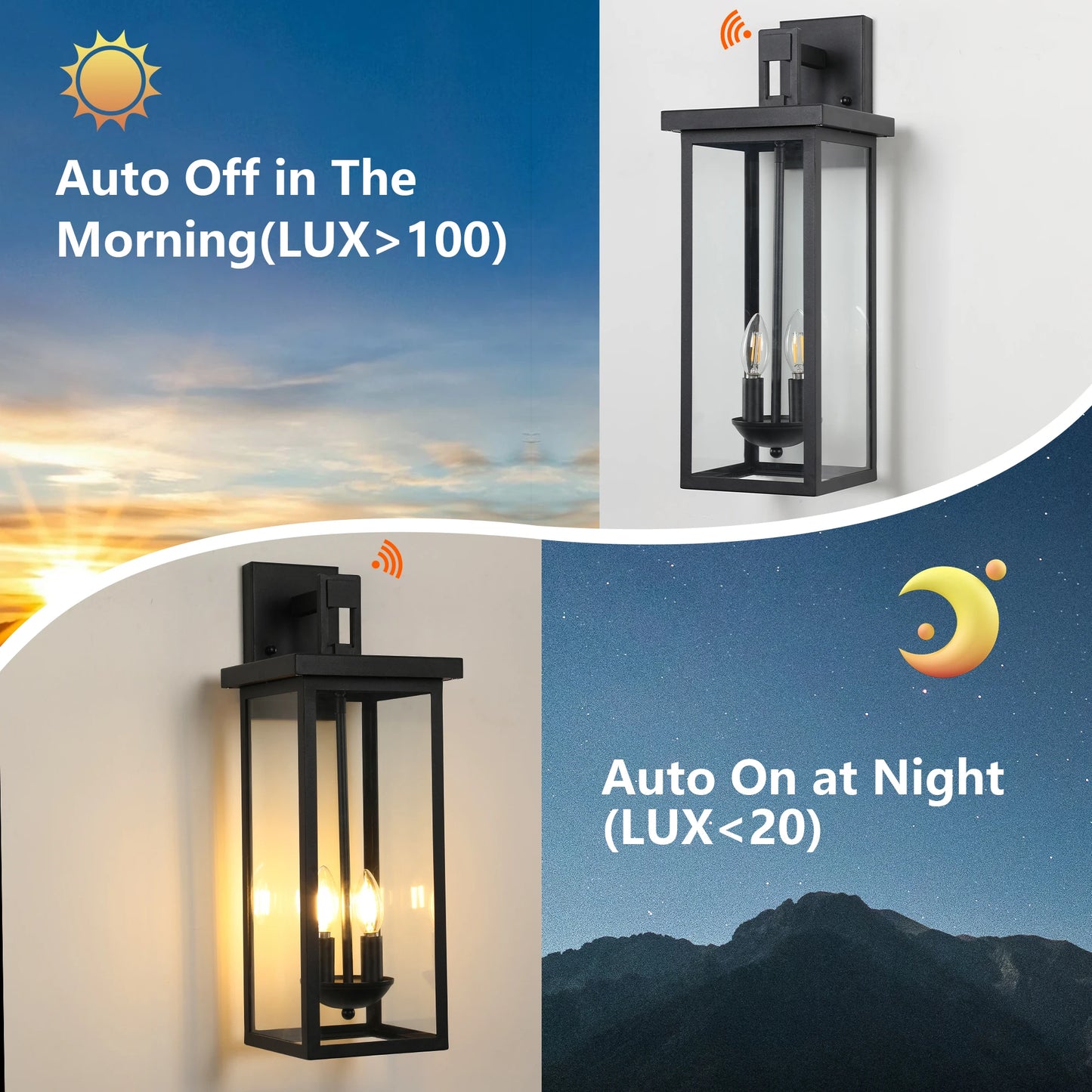 22 Inch Outdoor Wall Lantern Dusk to Dawn Matte Black
