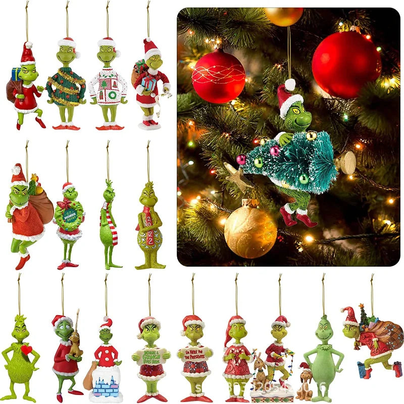 18Pcs 2D Green Monsters Christmas Tree Ornaments Pendants