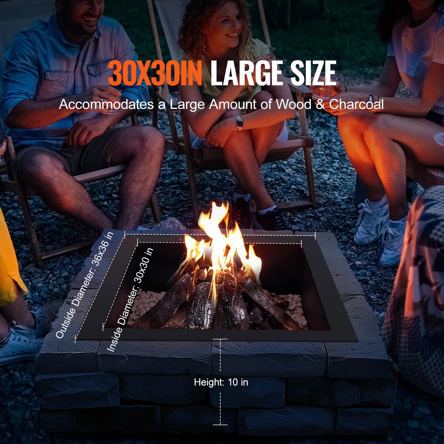 SucceBuy Fire Pit Ring 36x36 Outer 30x30 Inner Height 10in